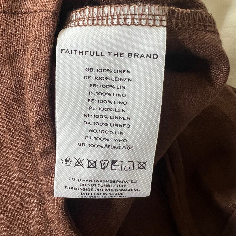NWT Faithfull the Brand Ottavio Chocolate Brown Linen Wide Leg Pants Size 4 - Picture 10 of 10